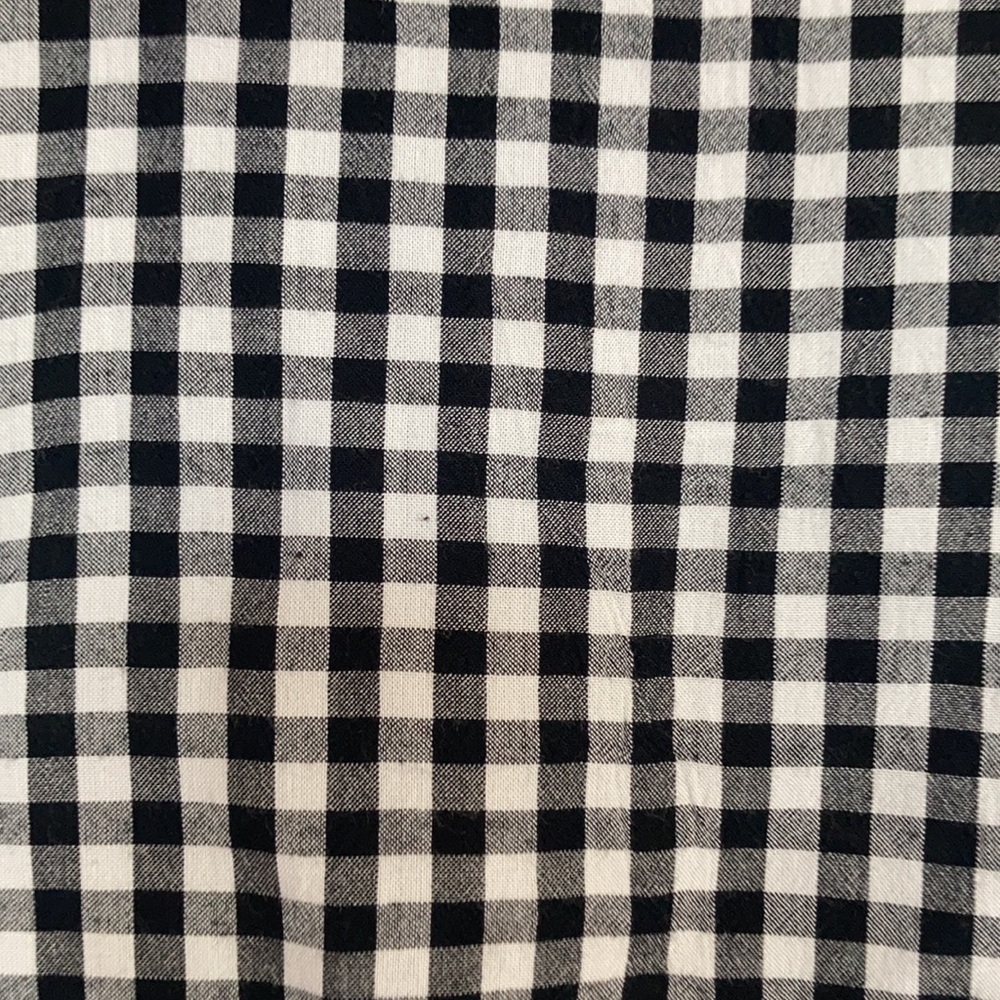 SO boho casual top black white check short sleeve cinch front casual L jr - Picture 9 of 15